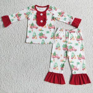 NEW Christmas Tree Truck Ruffle Pajamas